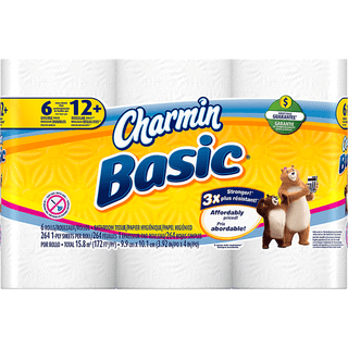 Charmin Basic 1-Ply Double Toilet Paper Rolls 6 Ct Pack