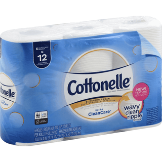 Cottonelle Ultra Clean Care Toilet Paper, Strong Bath Tissue, Septic Safe, 6 Double Rolls