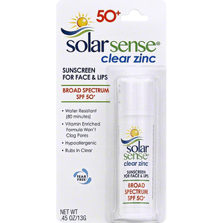 Solar Sense Clear Zinc Sunscreen Stick For Face Lips SPF 50 - 0.45 Oz
