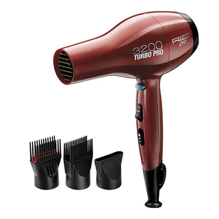 Red Pro By Kiss Professional Hair Dryer 3200 Turbo w/Bonus Attachments