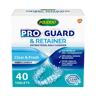 Polident Antibacterial Daily Cleanser, Pro Guard & Retainer, Clear & Fresh, Tablets