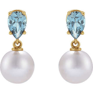 GC Aquamarine Pearl Earrings – 14K Yellow Gold Akoya Pearl Drop