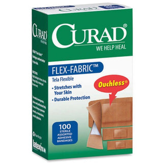 Curad Flex-Fabric Adhesive Bandages, Breathable & Flexible Protection – Assorted Sizes, 100 Count