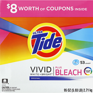 Tide Plus Bleach 53 Loads, Powder Laundry Detergent, 95 Oz