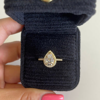 2.0ct Lab Ruby Pear Cut Moissanite Halo Ring
