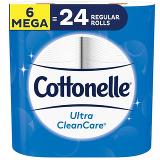 Cottonelle Ultra Clean Care Toilet Paper, 6 Mega Rolls, Strong Bath Tissue