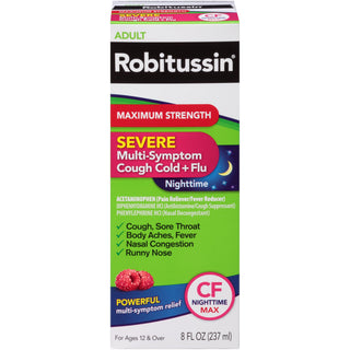 Robitussin Multi-Symptom Cough Cold + Flu, Nighttime, Severe, Maximum Strength, Adult 4 Fl Oz