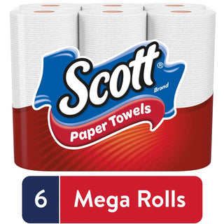 Scott Choose-A-Sheet Paper Towels, 1-Ply, White, 102 Sheets/Roll, 6 Mega Rolls/Pack (16447)