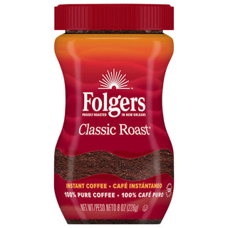 Folgers Classic Roast Instant Coffee Crystals, 8 Ounce Jar