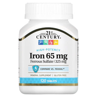 21st Century Ferrous Sulfate 65mg Iron Supplement – 100 Tablets – Supports Iron Deficiency & Vitality