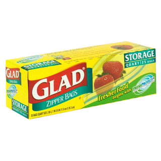 Glad Zipper Storage Bags, Quart Size 25 Bags