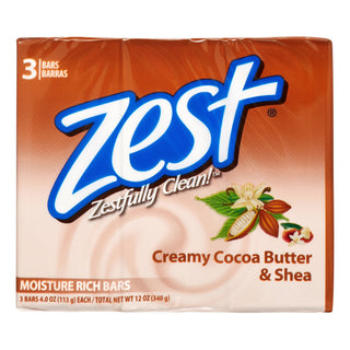 Zest Creamy Cocoa Butter & Shea Moisture Rich Soap 3 4.0 Oz. Bars