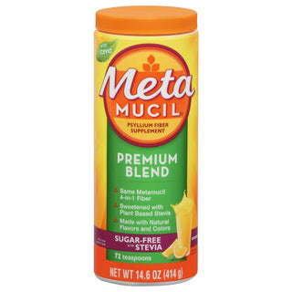 Metamucil Psyllium Fiber Supplement, Sugar Free With Stevia, Premium Blend, Orange 14.6 Oz