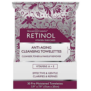 Retinol Anti-Aging Cleansing Towelettes – All-in-One Cleanser, Toner & Makeup Remover In A Convenient Pre-Moistened Wipe – On-The-Go Exfoliating, Toning & Hydrating Leaves Skin Clean, Fresh & Refined