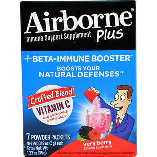 Airborne Plus Beta-Immune Booster Very Berry Powder Packets, 7 Count - Vitamin C Immune Support