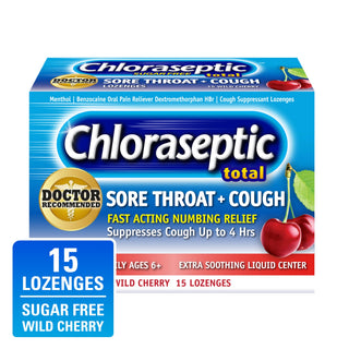 Chloraseptic Total Sore Throat & Cough Lozenges - Sugar-Free Wild Cherry, 15 ct