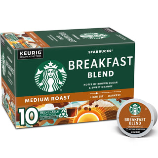 Starbucks Breakfast Blend Medium Roast Ground Coffee K Cup Pods 10 Ct Box