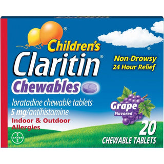 Claritin Chewables Tablets 5 Mg Grape Flavored Indoor & Outdoor Allergies 20 Ea Box
