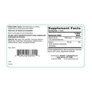 Reliable-1 Laboratories Vitamin B-12 – 1000 mcg (100 Tablets)