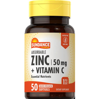 Sundance Vitamins Absorbable Zinc + Vitamin C, 50 Quick Release Softgels