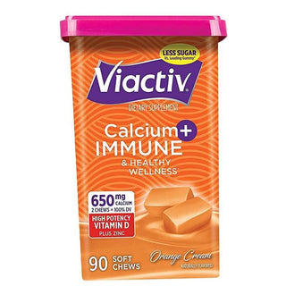 Viactiv Calcium + Immune Supplement Orange Cream Soft Chews, 90ct Exp 02/2023