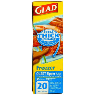 Glad Zipper Freezer Bags, Quart Size 20 Bags