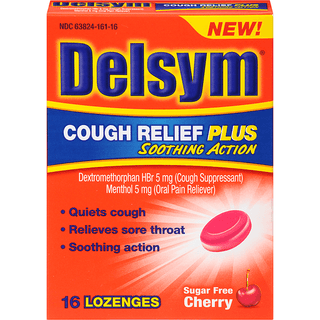 Delsym Cough Relief Plus Sugar Free Cherry Lozenges 16 Ct. Box