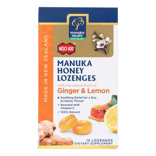 Manuka Health Honey Lozenges, Natural Ginger & Lemon, MGO 400+, 15 Lozenges