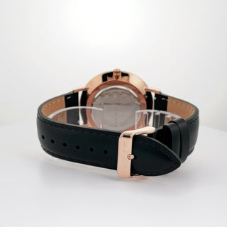 Alfred Sung Metropolitan Date White Dial Rosegold Case Black Leather Strap watch