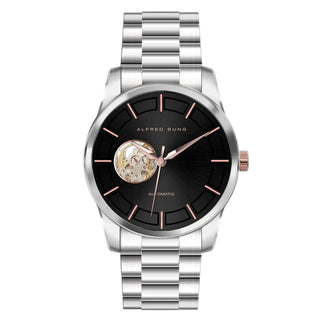 Alfred Sung Automatic Black Dial Silver Bracelet Men's watch
