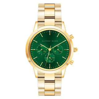 Alfred Sung Chronograph Green Sunray Dial Gold Bracelet Men's watch