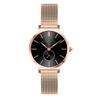 Alfred Sung Serenity Sunray Black Dial Rosegold Bracelet Ladies watch