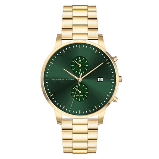 Alfred Sung Dual Time with Date Green Dial Gold Bracelet watch
