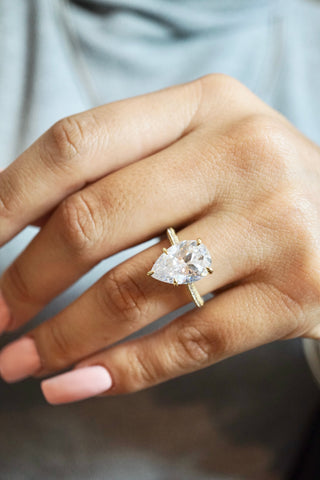 5.0ct Pear Cut Moissanite Three Row Pavè Lab Diamond Engagement Ring
