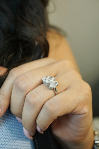 4.0ctw Three Stone Oval Cut Moissanite Engagement Ring