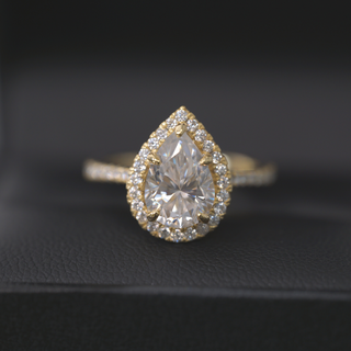 2.0ct Lab Ruby Pear Cut Moissanite Halo Ring