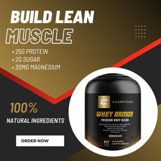 Champions Whey Armor protein powder, Chocolate Flavor 2LBS, Servings Size 32g, 28 Servings per container, 120 calories, 24g protein, 2g sugar
