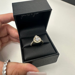 2.0ct Pear Cut Black Moissanite Halo Ring