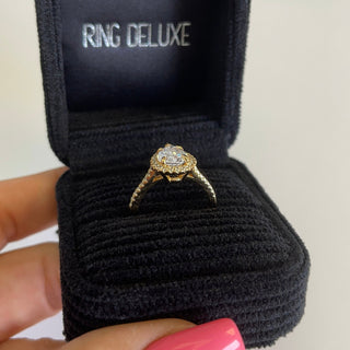 2.0ct Pear Cut Black Moissanite Halo Ring