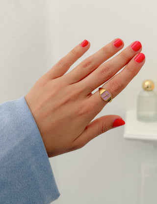 Lilac Enamel Cross Ring