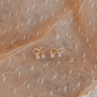 Mila Pearl and Gold Bow Studs