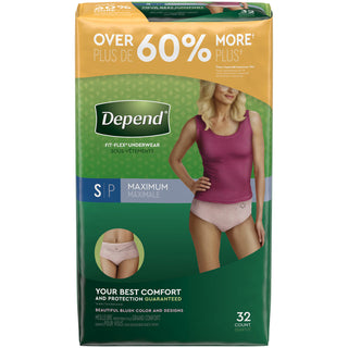Depend Fit-Flex Adult Incontinence Underwear For Women, Disposable, Maximum Absorbency, Small, Blush