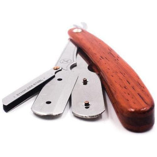 Parker SRRW Clip-Type Rosewood Handle Stainless Steel Straight Barber Shavette Razor