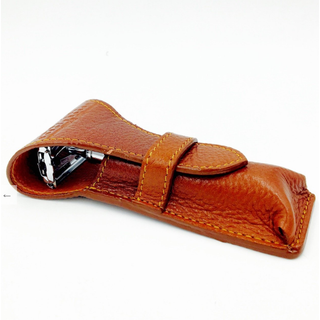 Parker LP3 Saddle Brown Leather Safety  Razor Travel Case