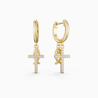 Sterling Silver Ichthys Cross Earrings