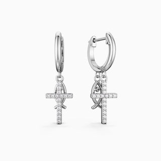 Sterling Silver Ichthys Cross Earrings