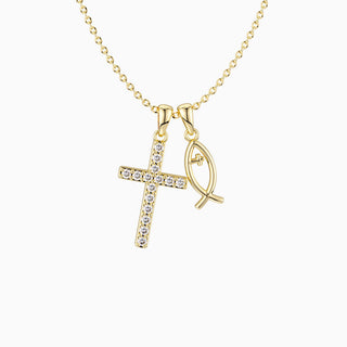 We Will be With You Cross Ichthys Necklace