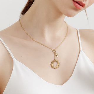 Gold Crown of Thorns Cross Necklace