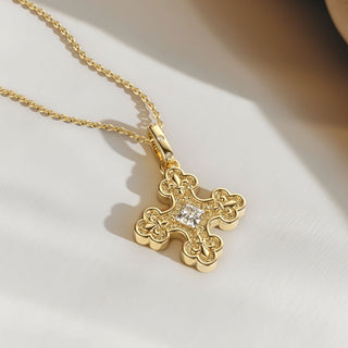 Byzantine Fleur De Lis Cross Pendant Necklace