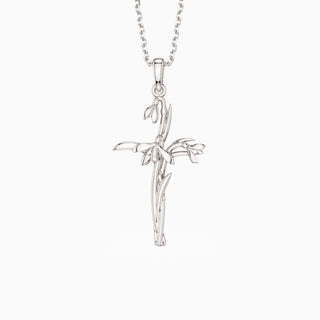 Floral Cross January Snowdrop Birth Flower Necklace